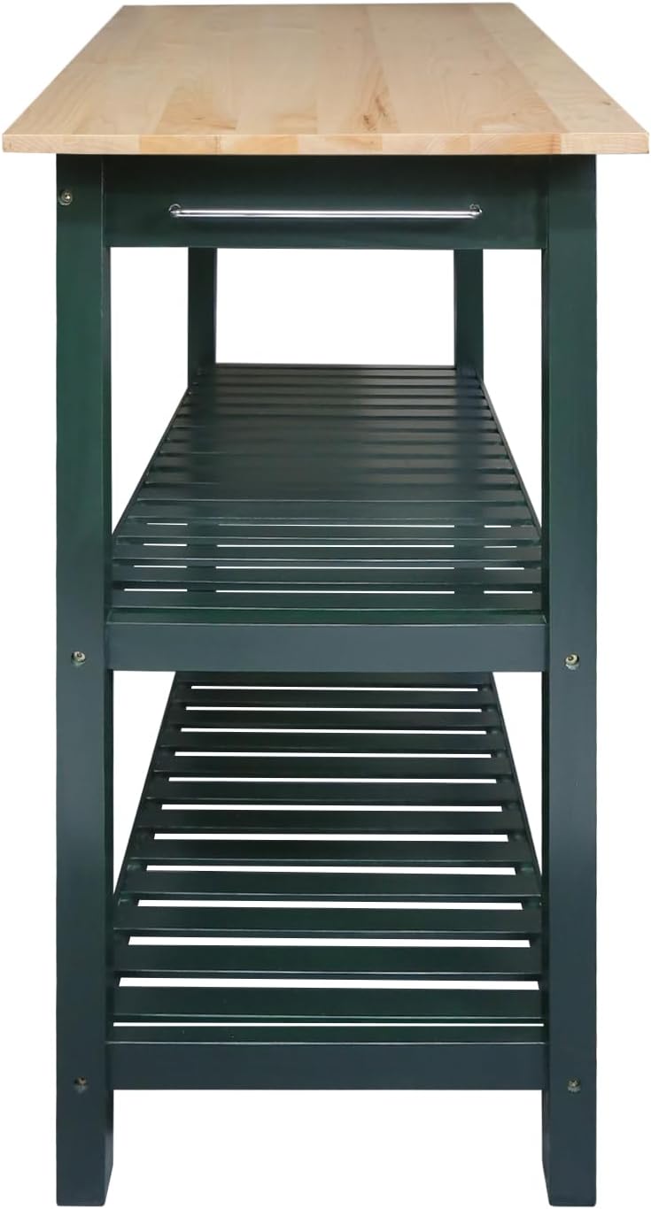 Kitchen Island with Solid Wood Top, Natural/Hunter Green