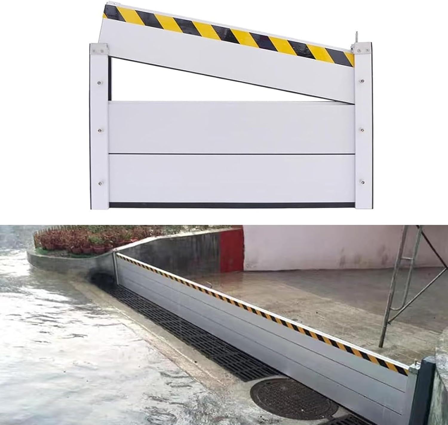 Flood Protection Barrier, Aluminum Flood Baffle with High Reflective Tape, Driveway/Doorway Temporary Dams, 40/60/80cm High Threshold Anti-Flood Wall (Size : 150 * 60cm/59 * 24in)