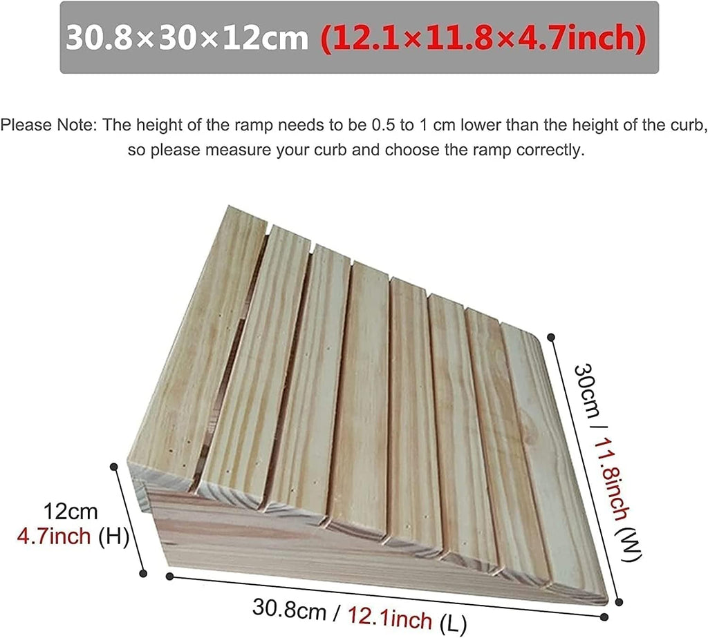 Ramps Entry/Curb Wooden Threshold with Handle, Portable Steps Doorways for Cars Wheelchair(30.8x30x12cm)
