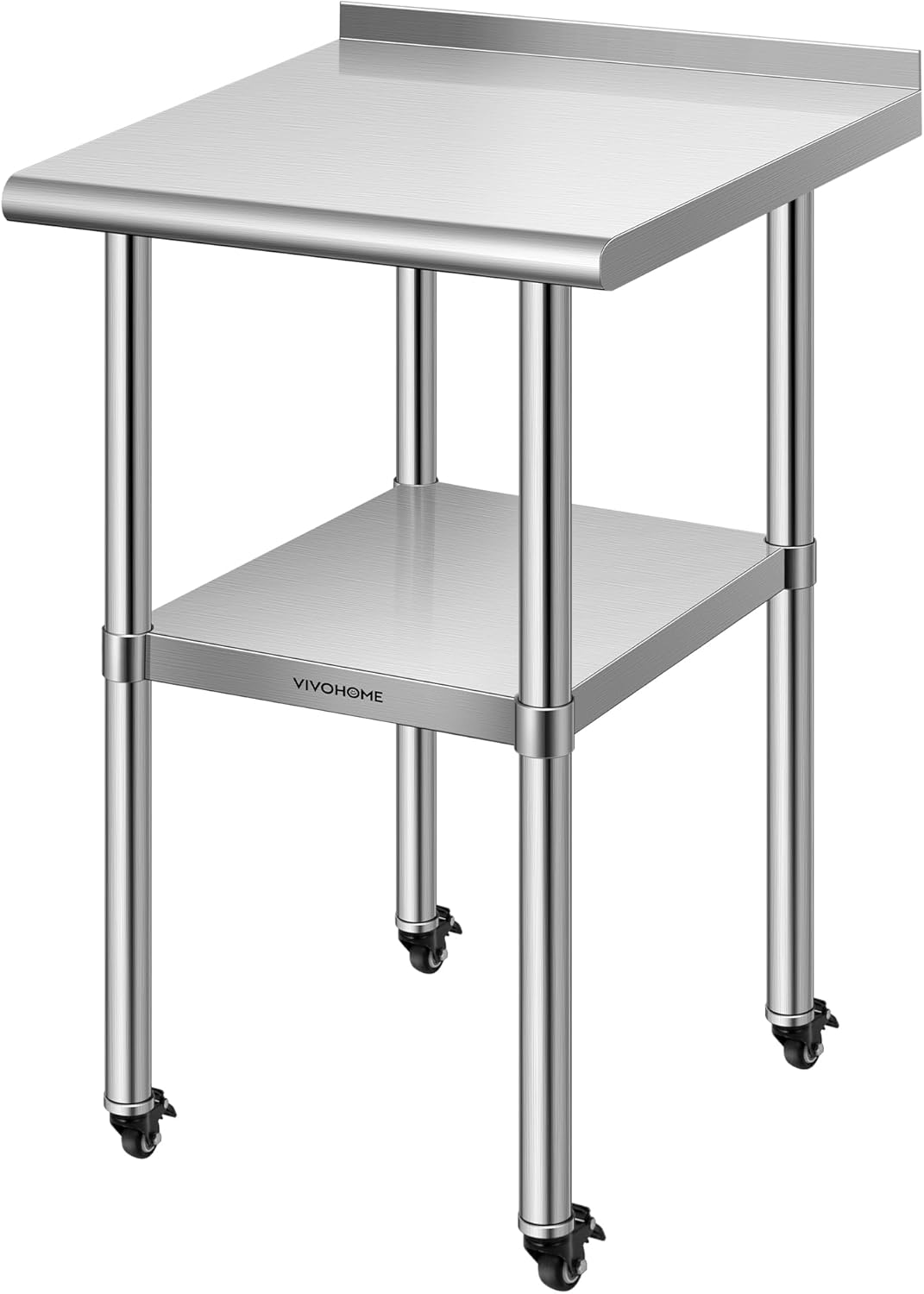 VIVOHOME 24 x 18 Inch Stainless Steel Work Table with Backsplash, Prep Commercial Table with Wheels for Restaurant, Hotel, Home and Warehouse