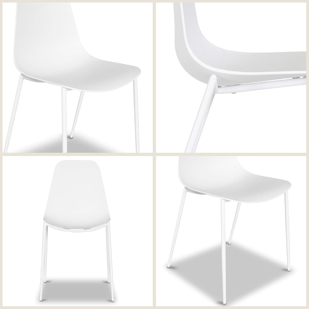 POLY & BARK Isla Modern Dining Chairs Set of 4 – Mid Century Modern Plastic Dining Chair with Metal Legs – Kitchen & Dining Room Chairs – Indoor/Outdoor – White