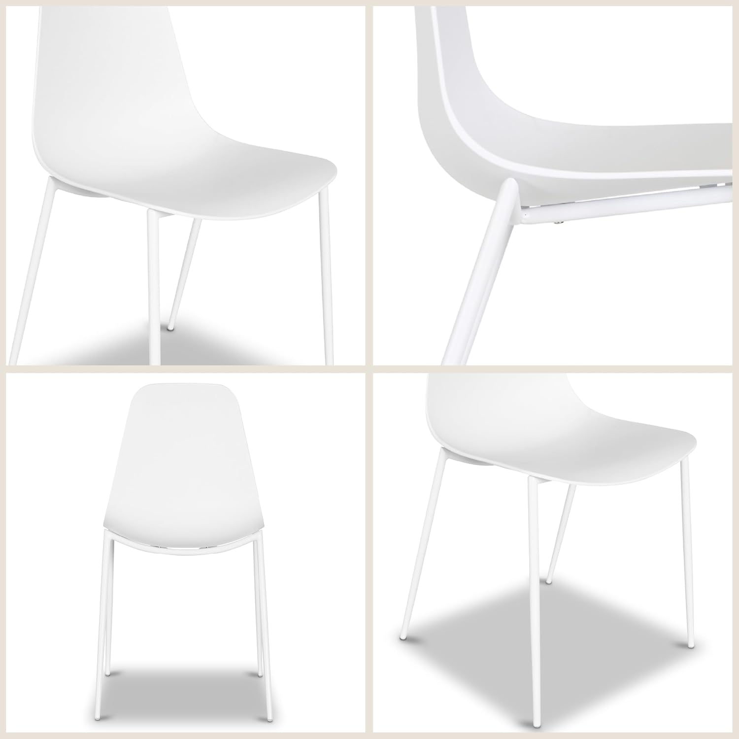 POLY & BARK Isla Modern Dining Chairs Set of 4 – Mid Century Modern Plastic Dining Chair with Metal Legs – Kitchen & Dining Room Chairs – Indoor/Outdoor – White