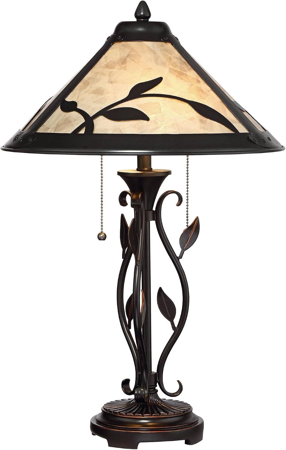 Franklin Iron Works Feuille 23 3/4' High Leaf and Vine Small Farmhouse Rustic Country Cottage Core Accent Table Lamps Set of 2 Pull Chain Brown Living Room Bedroom Bedside Nightstand Mica Shade