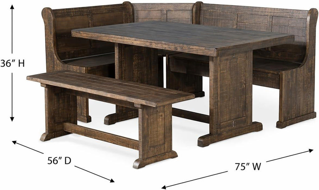 Pemberly Row 3-Piece Farmhouse Wood Breakfast Nook Set with Table, Hidden Storage, Planked Tops, Reversible Seating, in Tobacco Leaf Finish