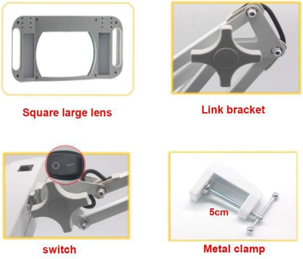 Led Magnifying Lamp with Clamp, with Adjustable Swivel Arm Light,2.5X Magnifier Vertical Desk Magnifying Lamp Light Beauty Adjustable Beauty Stand