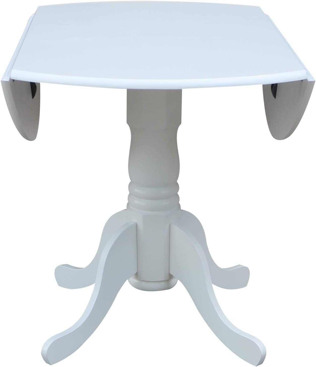 IC International Concepts, 42' Round Dual Drop Leaf Pedestal Dining Table, Solid Real Wood, Sturdy Parawood, White