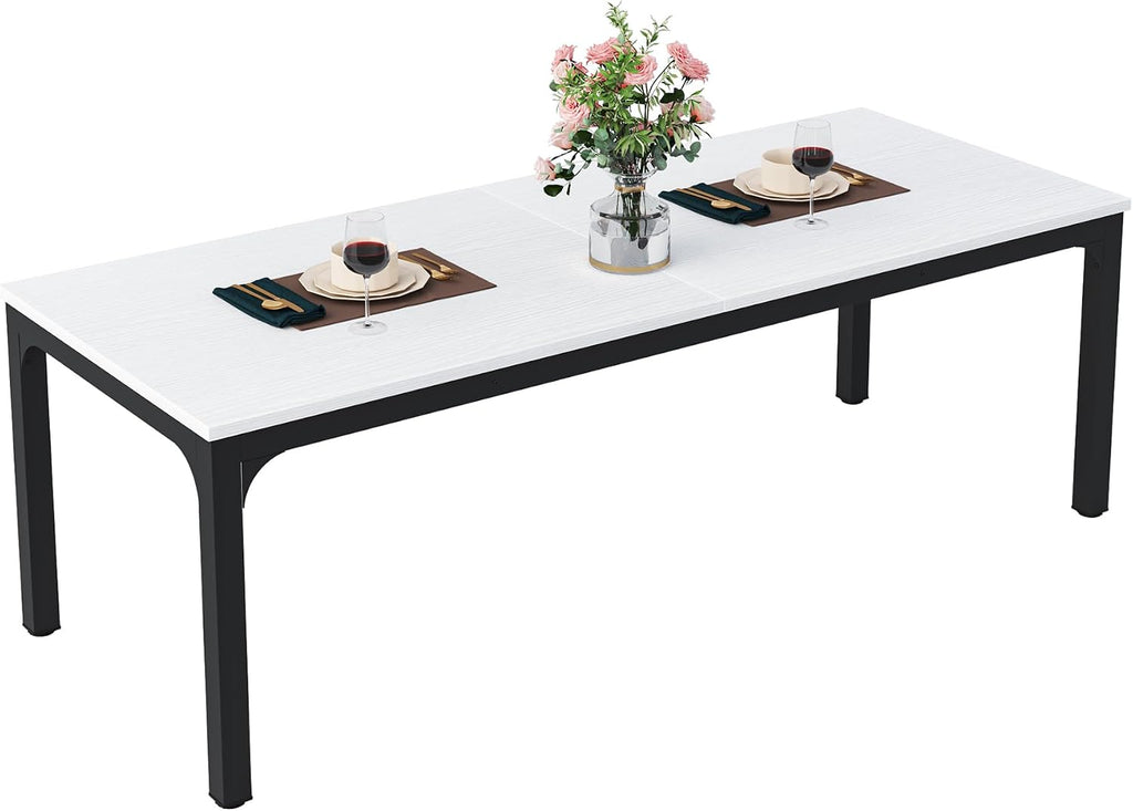 Tribesigns Dining Table for 6-8 People, 78-Inch Long Narrow Rectangular Dinner Table, 8 Seat Wood Kitchen Furniture for Dining Room (White+Black)