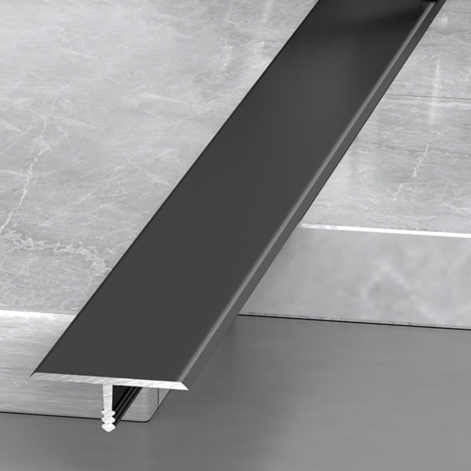 Extra Narrow Metal Floor Divider Cover Transition Strip Black Room Strip,T-Shaped Seam Joining for Door Threshold and Flooring Gaps (W 1 3/10 in/33mm,40 in/101.6cm)