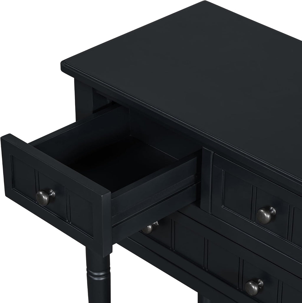 LKTART Solid Wood Sofa Table,Console Table with Drawers and Bottom Shelf, Entryway Hallway Foyer Entry Table for Living Room(23.7' Black)