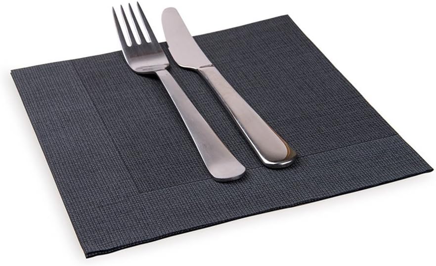 Restaurantware Luxenap 15.75 Inch Disposable Napkins 600 Soft Linen Like Napkins - Absorbent Air Laid Black With White Threads Paper Cloth Like Napkins Pre-folded For Dinner Party Guests