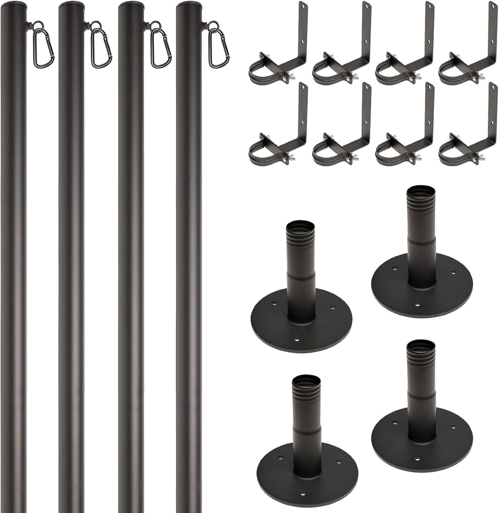 Premium String Light Poles - 4 Pack - Extends to 10 Feet – Deck Mount (Wood/Concrete)