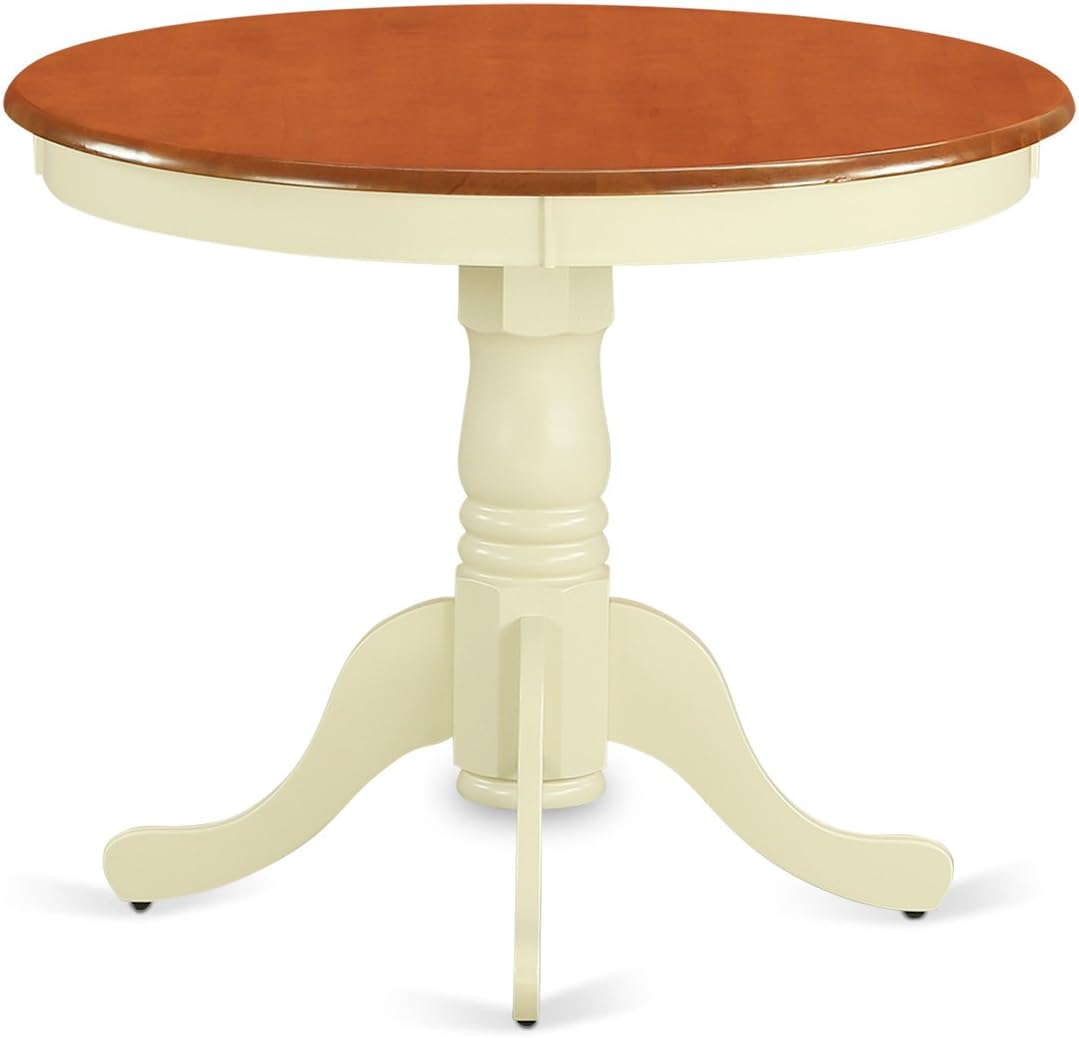 East West Furniture ANCL3-BMK-W 3 Piece Dining Table Set for Small Spaces Contains a Round Kitchen Table with Pedestal and 2 Dining Chairs, 36x36 Inch, Buttermilk & Cherry
