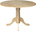 IC International Concepts, 42' Round Dual Drop Leaf Pedestal Dining Table, Solid Real Wood, Sturdy Parawood, Natural