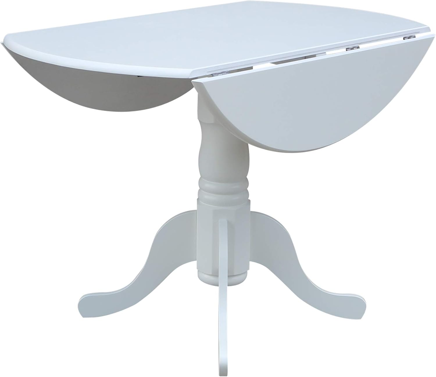 IC International Concepts, 42' Round Dual Drop Leaf Pedestal Dining Table, Solid Real Wood, Sturdy Parawood, White