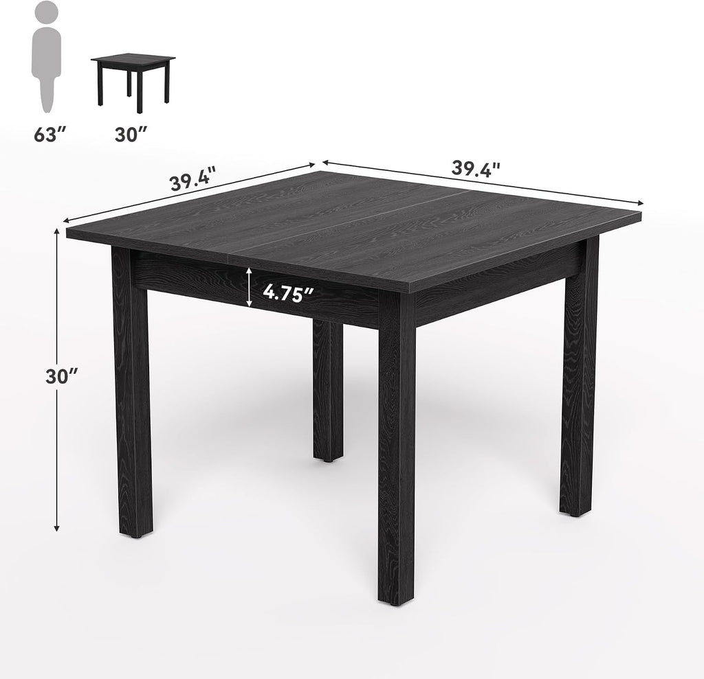 LITTLE TREE 39 Inches Square Dining Table for 4 People, Black Wooden Kitchen Table Small Dinner Table, Modern Dining Room Tables for Living Room, Kitchen