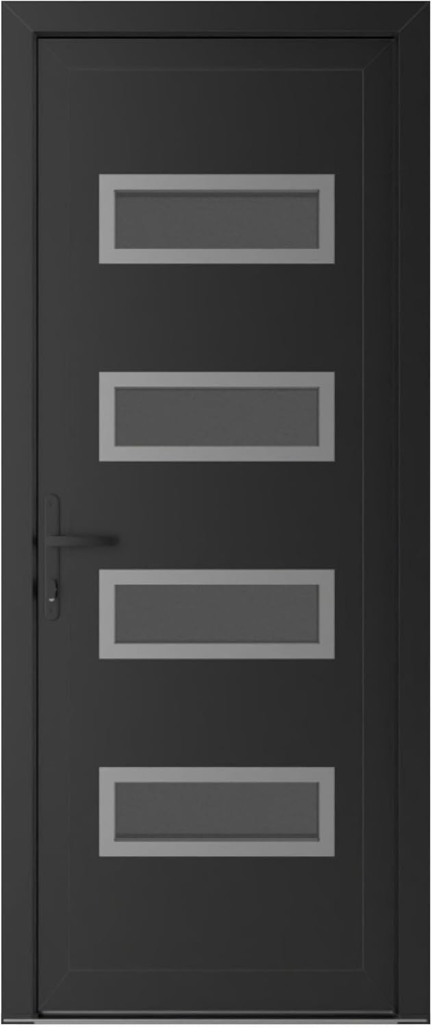 VDOMDOORS Front Exterior Prehung Metal-Plastic Door Mirrored-Clear Glass | Manux 8113 Matte Black | Residential Doors Entrance Patio Garage W32 x H80 Right-Inswing