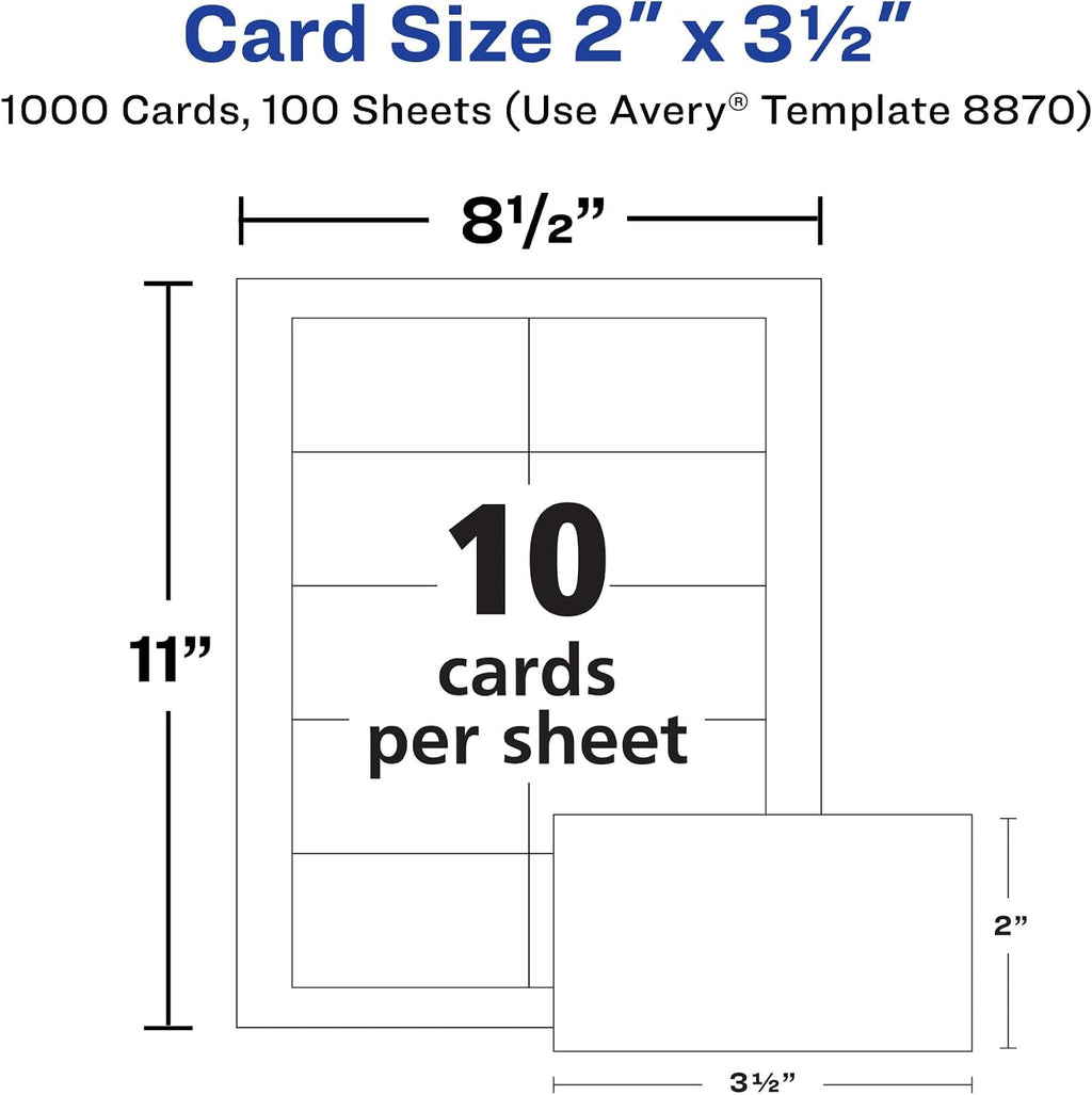 Avery Clean Edge Printable Business Cards with Sure Feed Technology, 2' x 3.5', White, 1,000 Blank Cards for Inkjet Printers (08870) (Pack of 3)