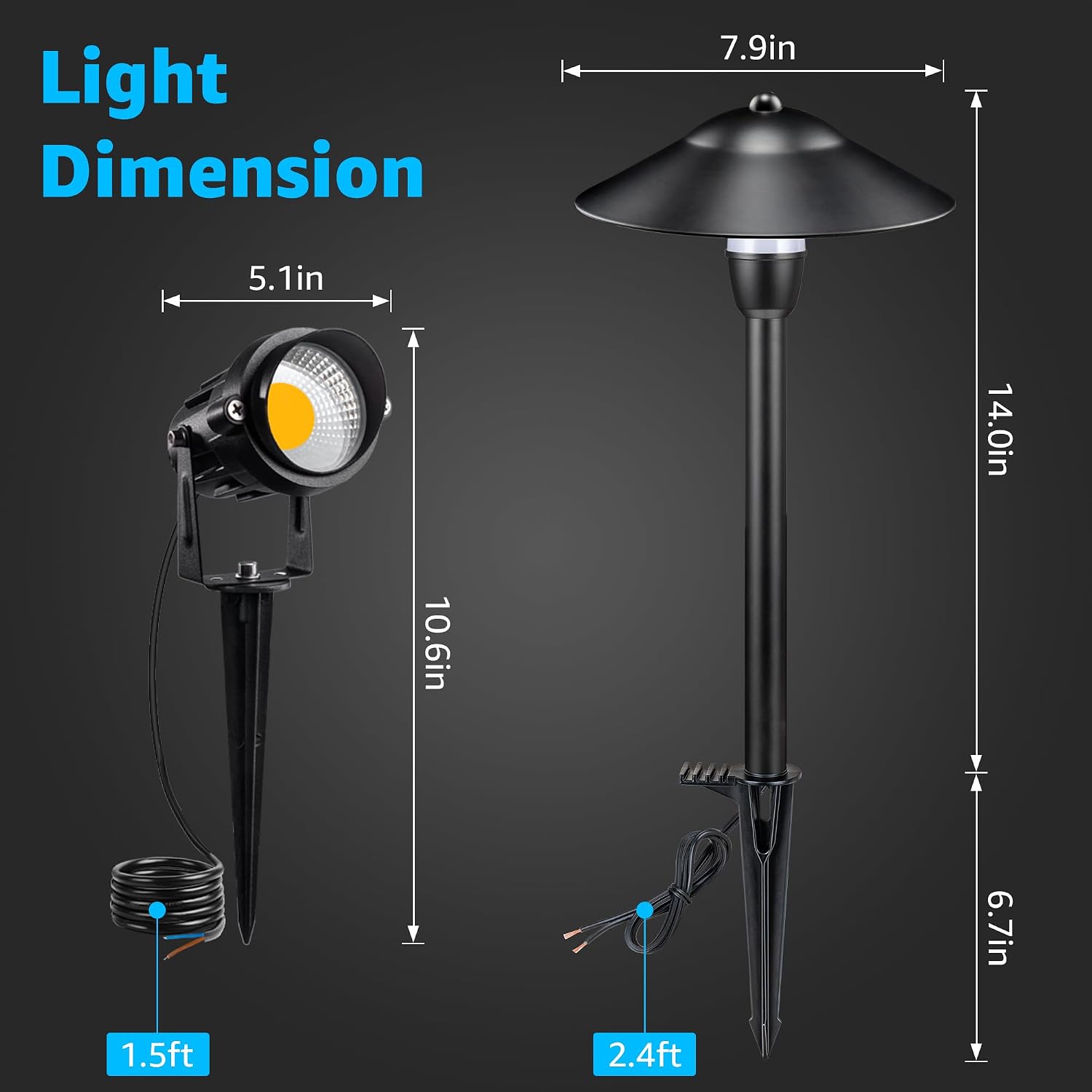 SUNVIE LED Low Voltage Landscape Lighting 12V Landscape Lighting Kit with Connectors, Low Voltage Pathway Lights with Spotlights Aluminum Pathway Lights Wired Waterproof for Patio Yard Garden, 12 Pack