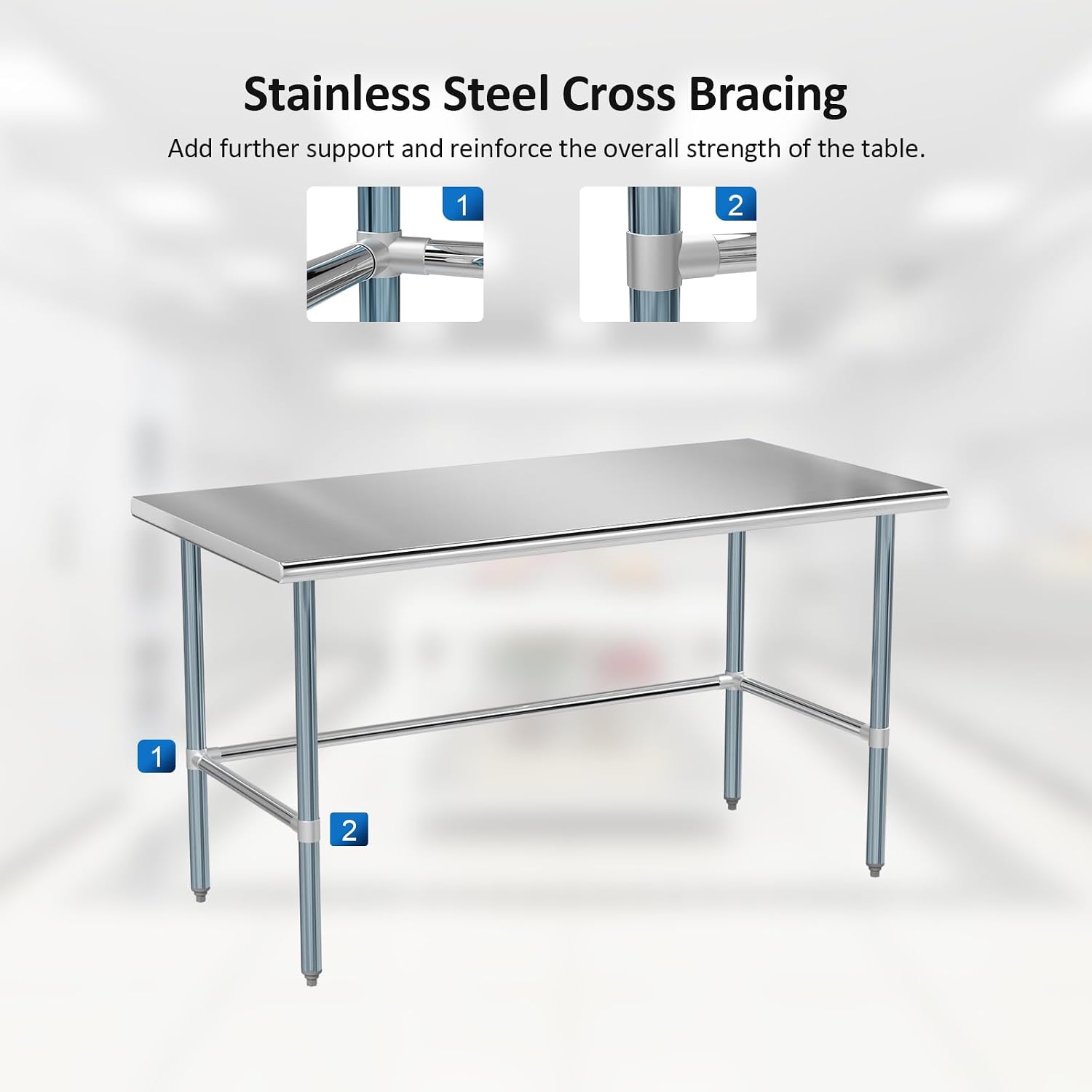 ROVSUN Open Base Stainless Steel Table 60 x 30 Inches, NSF Commercial Heavy Duty Prep & Work Table, Metal Table for Kitchen, Restaurant, Home, Hotel, Garage, Laundry