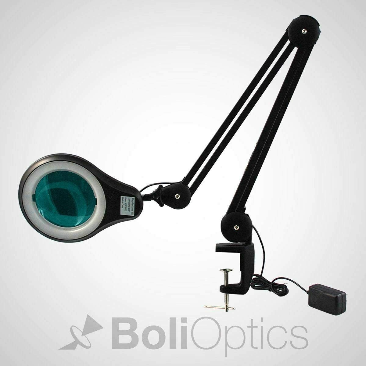 ESD Safe (Glass Lens) Professional LED Magnifying Lamp with Clamp (3 Diopter, 1.75X) Work Light, 4 Brightness Levels, Daylight Bright, 1200 Lumens, 5600K-6000K, Matte Black, BoliOptics MG16303122
