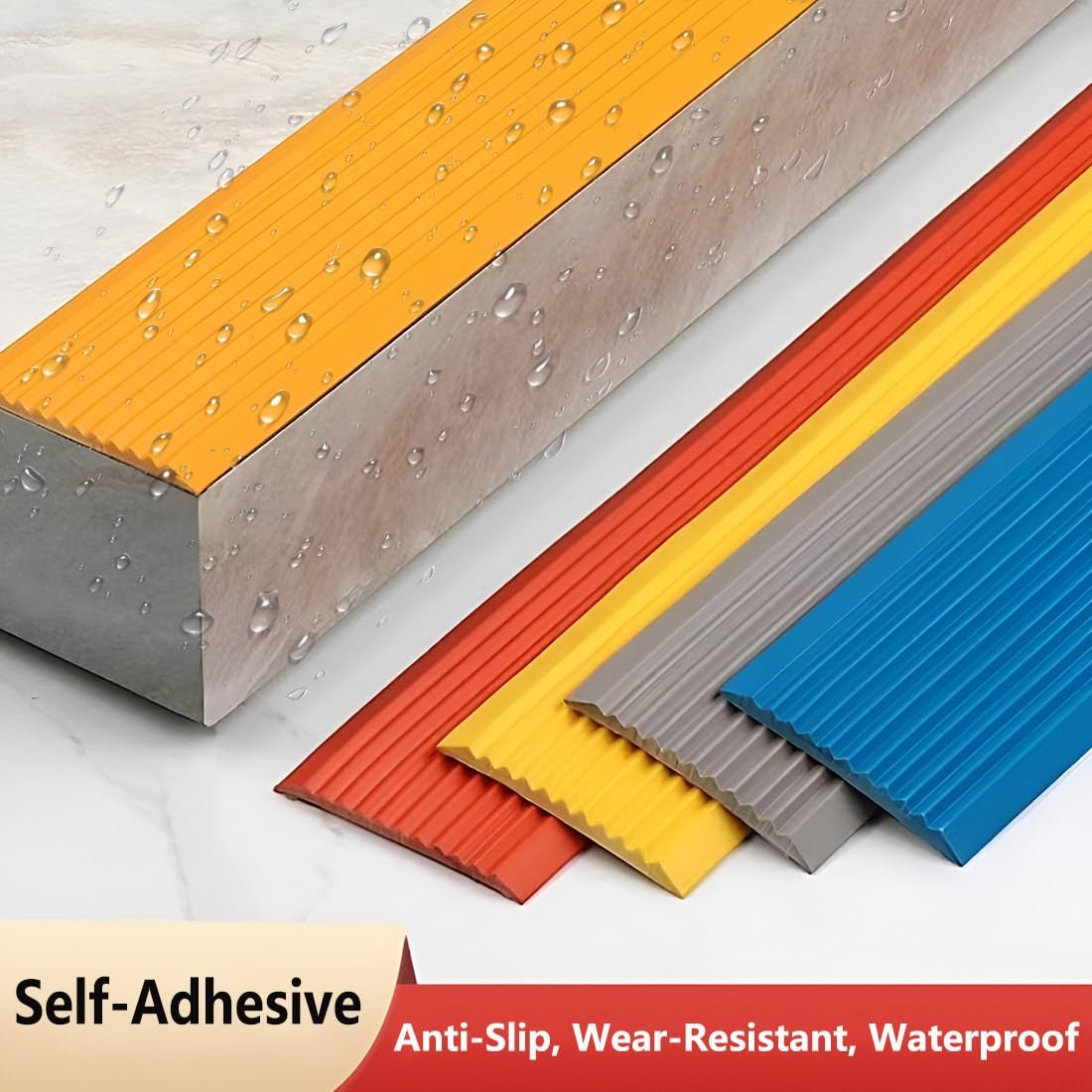 33ft Self-Adhesive Stair Edge Trim Protector Anti-Slip, PVC Flexible Floor Transition Strip for Doorway, Threshold Strip Cuttable for Indoor/Outdoor Step(Blue,10cm/4in)