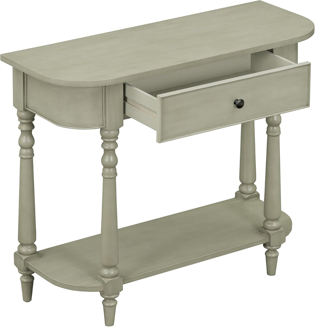 LKTART Small Entryway Table with Solid Wood Frame and Legs,2 Tier Farmhouse Console Table with Open Shelf for Hallway,Couch Table Behind Sofa for Living Room,Hallway,Foyer(Gray 36')
