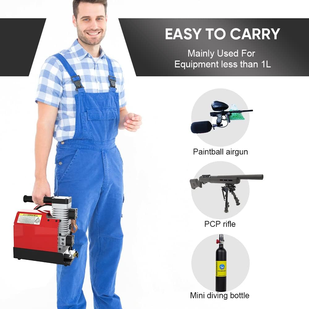 GX PUMP GX-E-CS2 Portable PCP Air Compressor, 4500Psi/30Mpa, Quick-Fill | Oil-Free,Powered by Car 12V DC or Home 110V AC with Converter (Included), Paintball Compressor