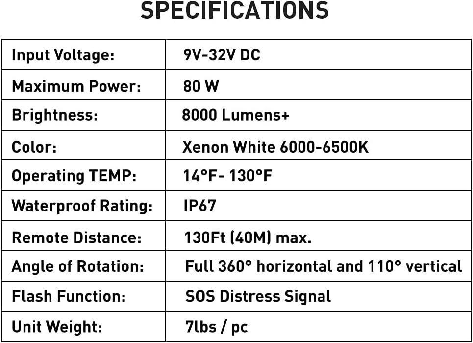 80W Led Searchlight for Boat Marine, 8000Lumens Spotlight with Wireless Remote, Magnetic Base, DT Plug Wiring Kit, Great for Rescue Restoration Offroad Lighting