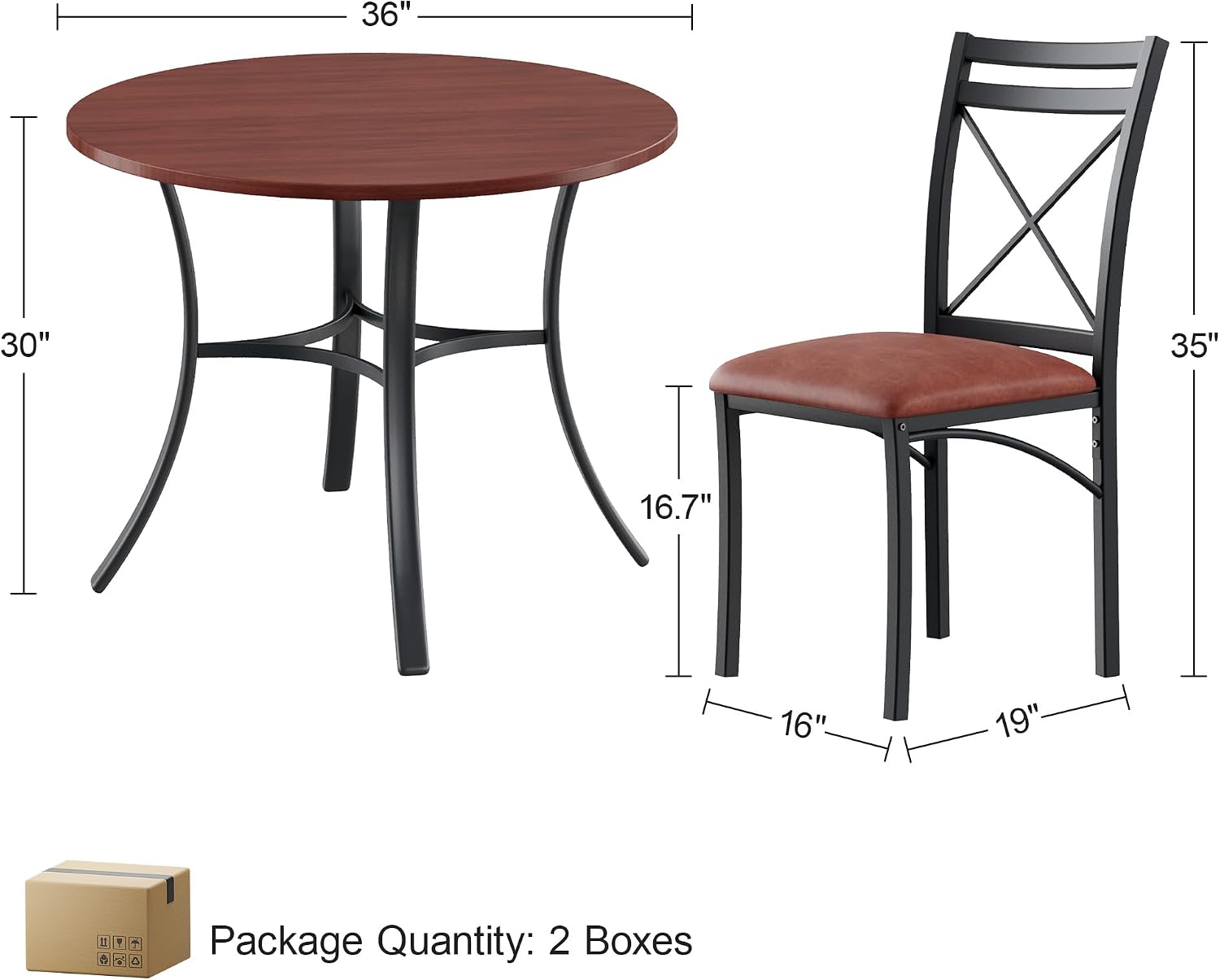 VECELO 5 Piece Dining Table Set for 4 with Chairs, Wood Grain Tabletop, Small Space, Kitchen, Breakfast Nook, Brown