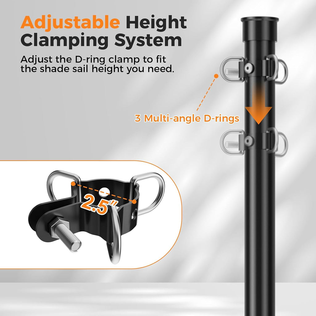 EMART 2 Pack 12ft Heavy Duty Shade Sail Poles with Spiral Anchor & D-Clamps, for Sun Shade Outdoor, String Lights, Patio, Backyard, Garden, Grassland and Terrace