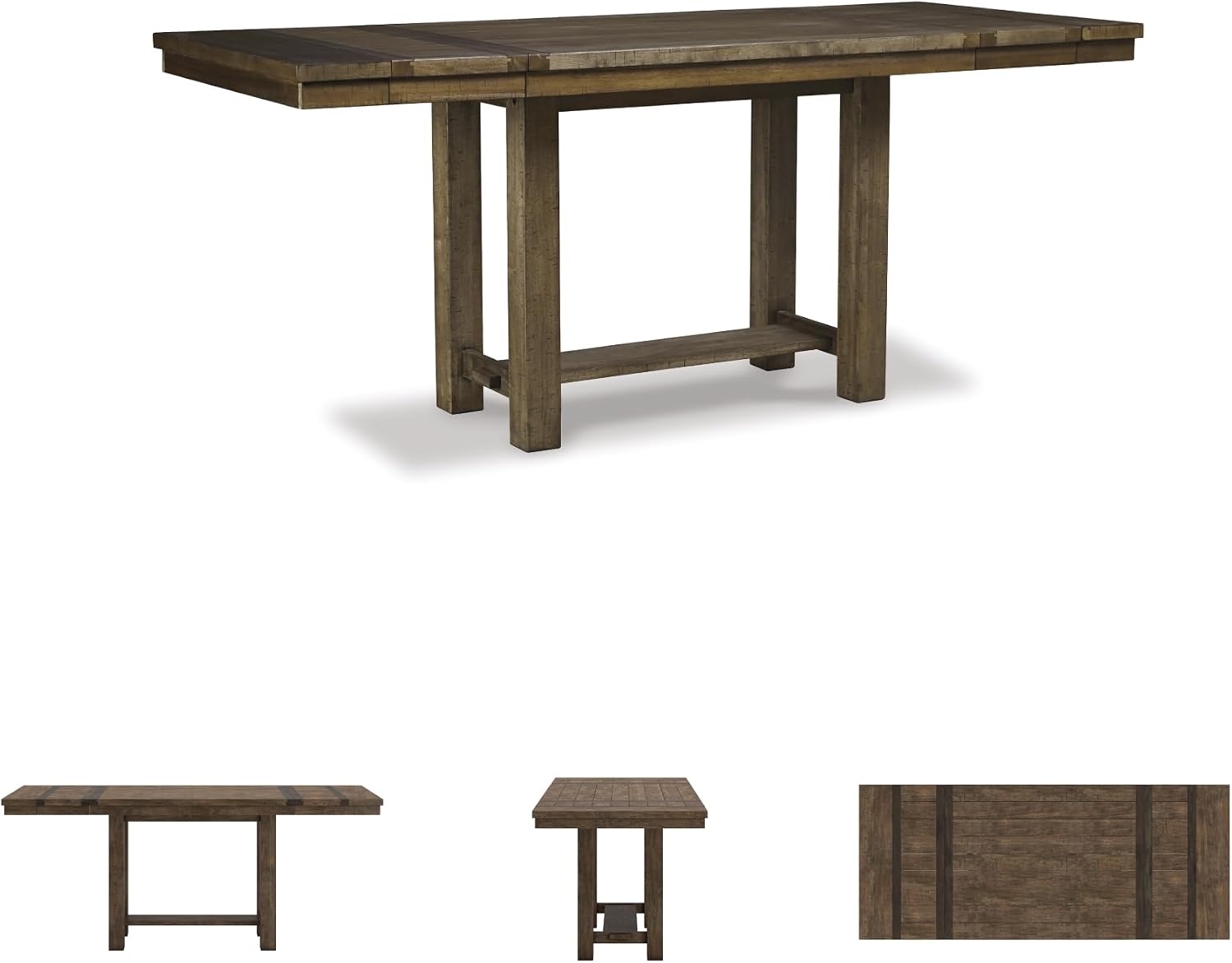 Signature Design by Ashley Moriville Rustic Farmhouse Counter Height Dining Extension Table, Separate Extension Leaves, Seats 8, Wood, 36' W x 86' D x 36' H, Brown