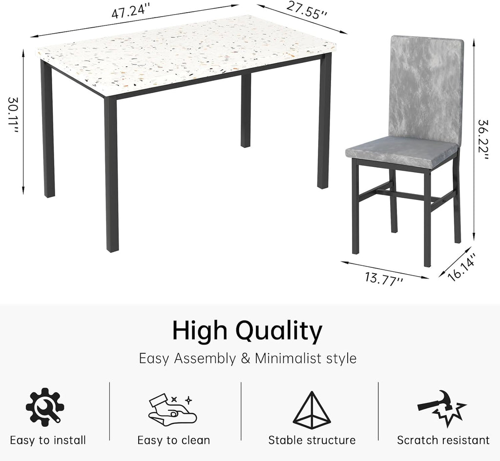 Hooseng 5 Piece Dining Table Set for 4, Small Faux Marble Kitchen Table with 4 Velvet Chairs, Modern Dining Room Table Set for Small Space, Breakfast Nook, Dinette
