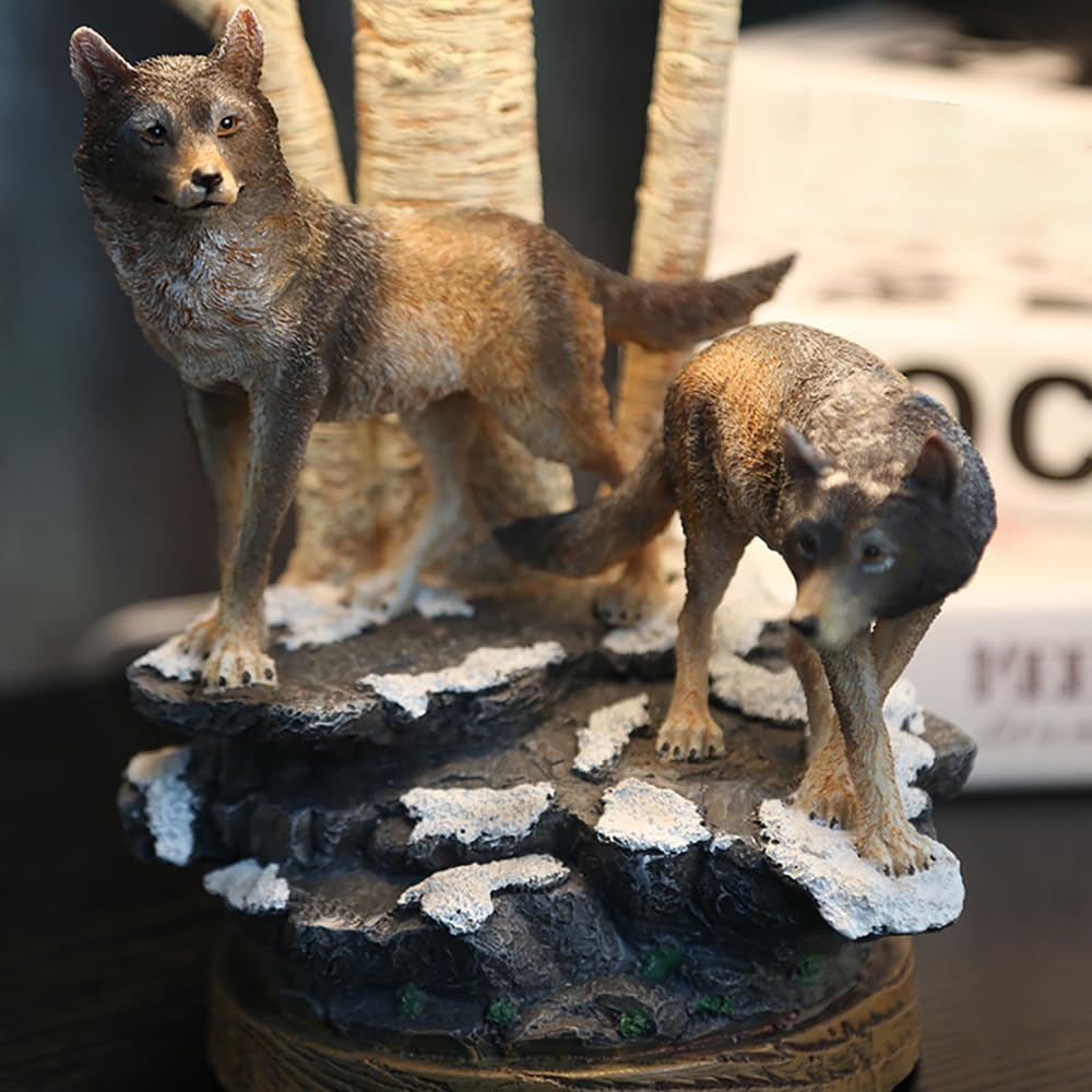 Meefad Wolf Table Lamp, Rustic Bedside Lamp with Resin Base, Retro Night Light, Accent Lamp for Bedroom Reading Nightstand