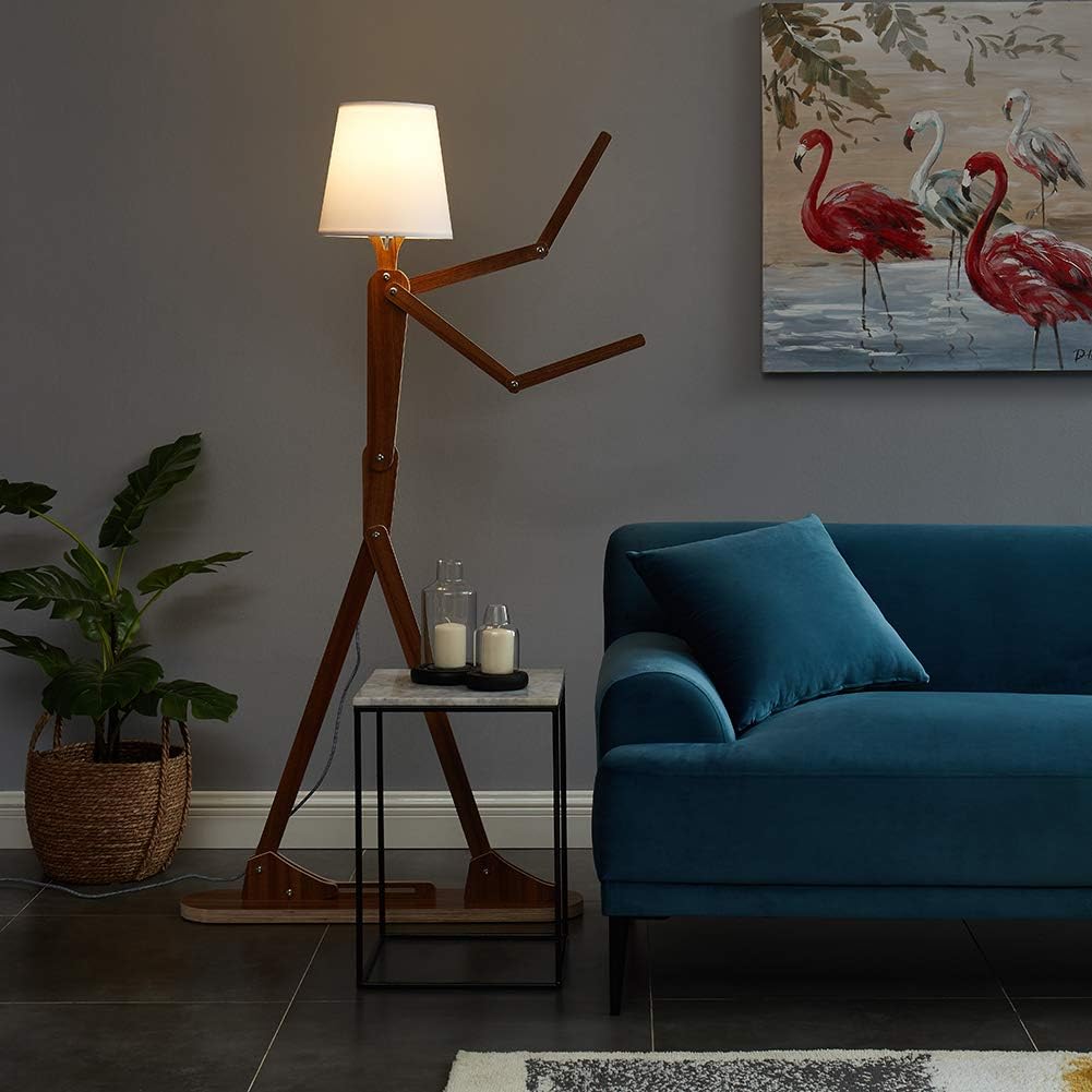 Cool Tall Floor Lamp Decorative Reading Standing Wood Swing Arm Wood Lighting for Corner Kids Boys Girls Bedroom Living Room Home Improvement Office Farmhouse - with LED Bulb (Walnut)
