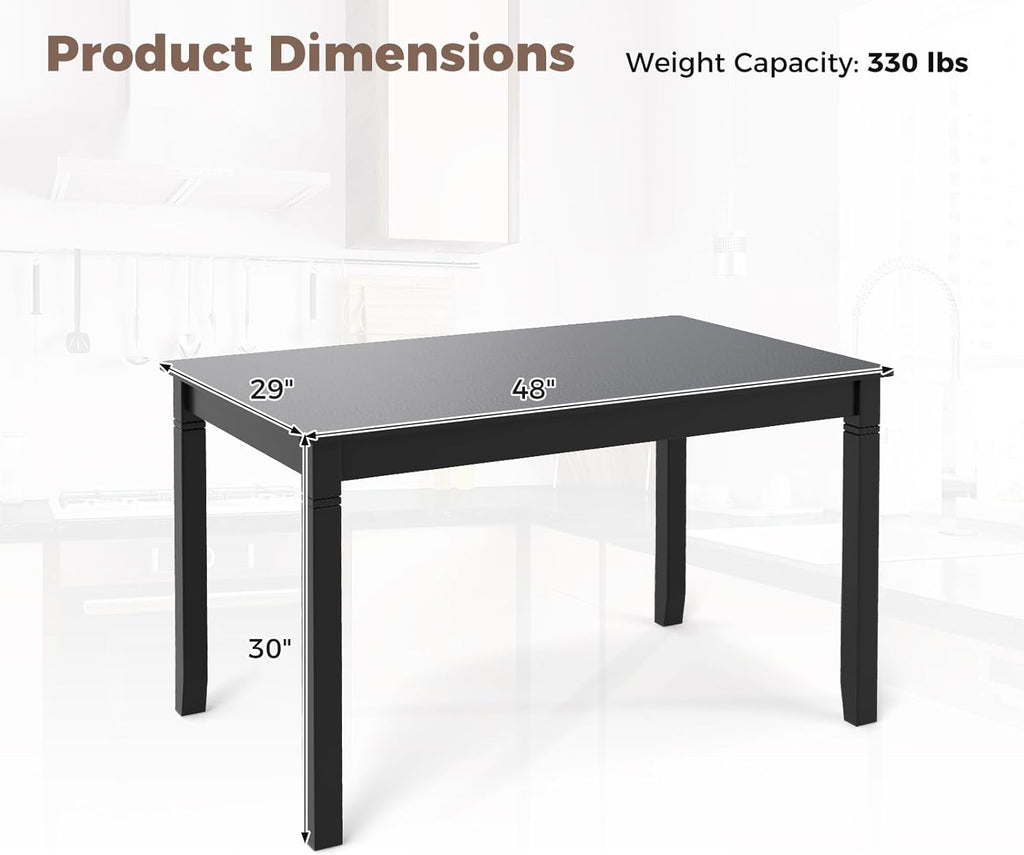 Giantex Dining Table for 4 People, 48'x 29' Kitchen Table with Wood Legs, Load 330 Lbs, Rectangular Dinner Table for Small Space, Dinette, Apartment, Living Room, Dining Room (Black)