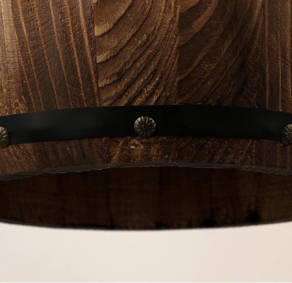 Antique Wood Wine Barrel Pendant Lamp Hanging Rustic Unique Kitchen Bar Ceiling Lamp Light Fixtures (M)