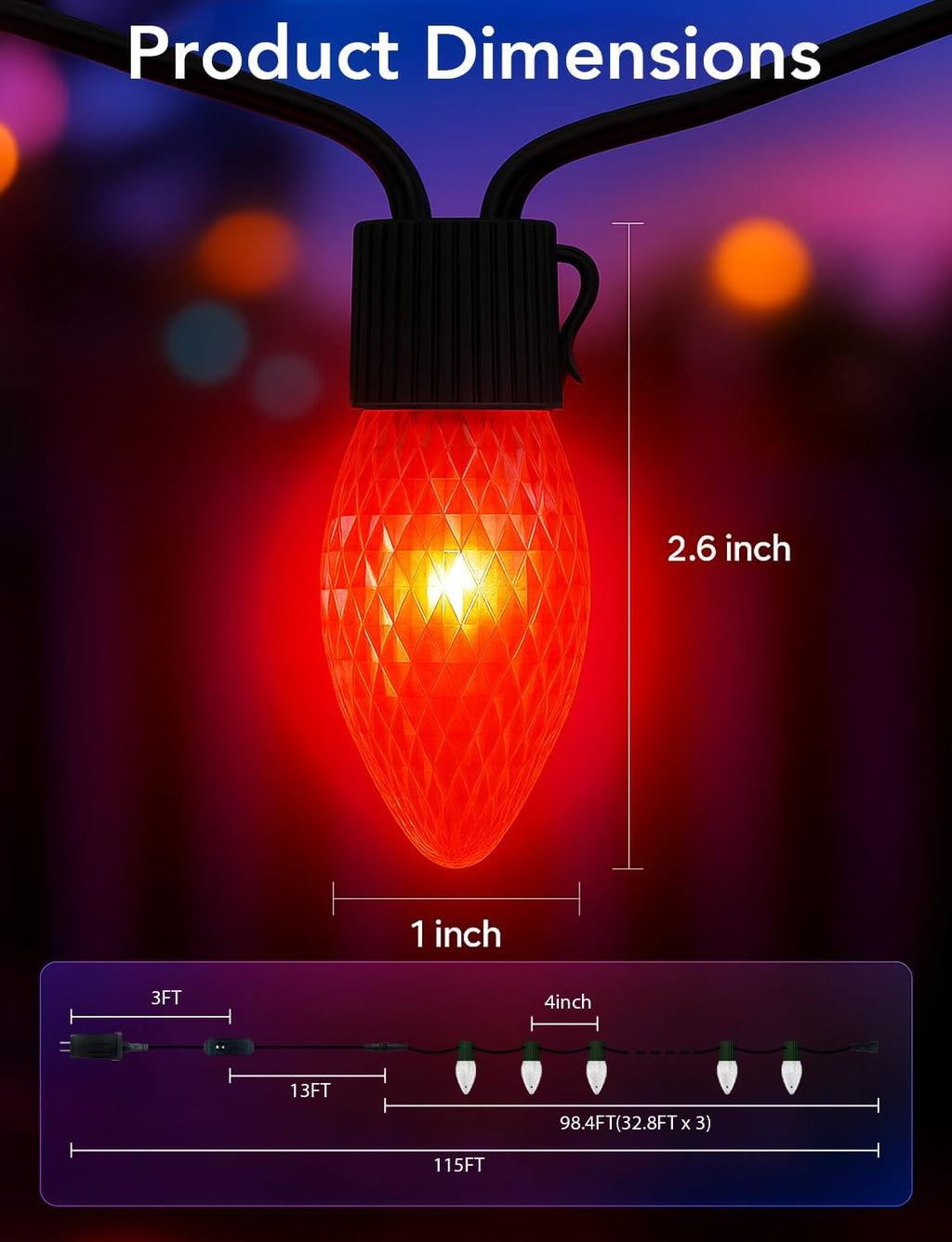 LED C9 Christmas Lights Outdoor,100FT 150 LEDs,App Remote Controlled RGB Smart String Lights with DIY,Music Sync & Timer,108 Modes,Waterproof & Extendable for Roofline,House,Xmas Tree,Halloween Decor