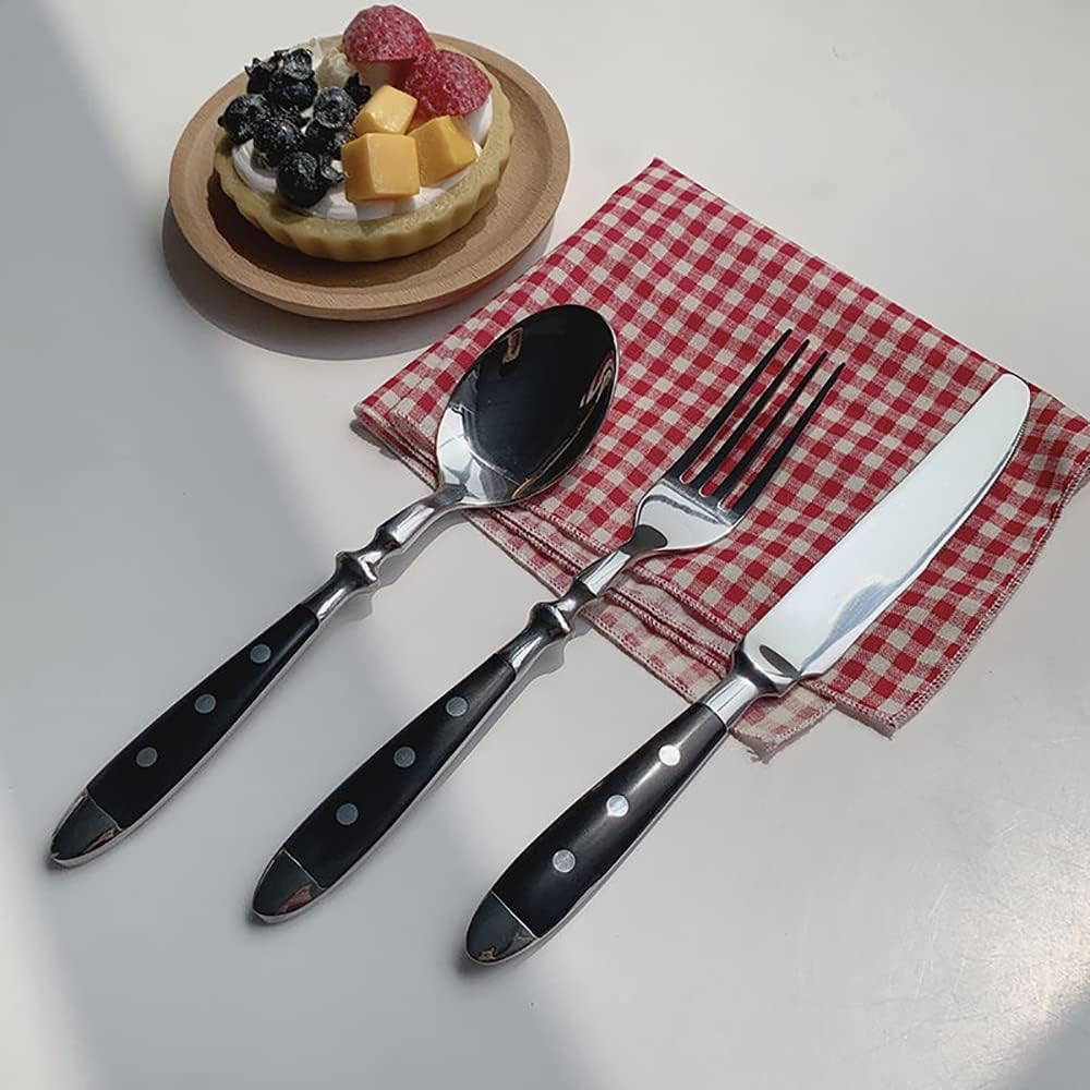 16-piece Flatware Set With Rivet Handle, 304 Stainless Steel Silverware Set,Black Polka Dot Kitchen Utensils Set, Mirror Polished, Dishwasher Safe, Suitable for 4 People (16pcs)