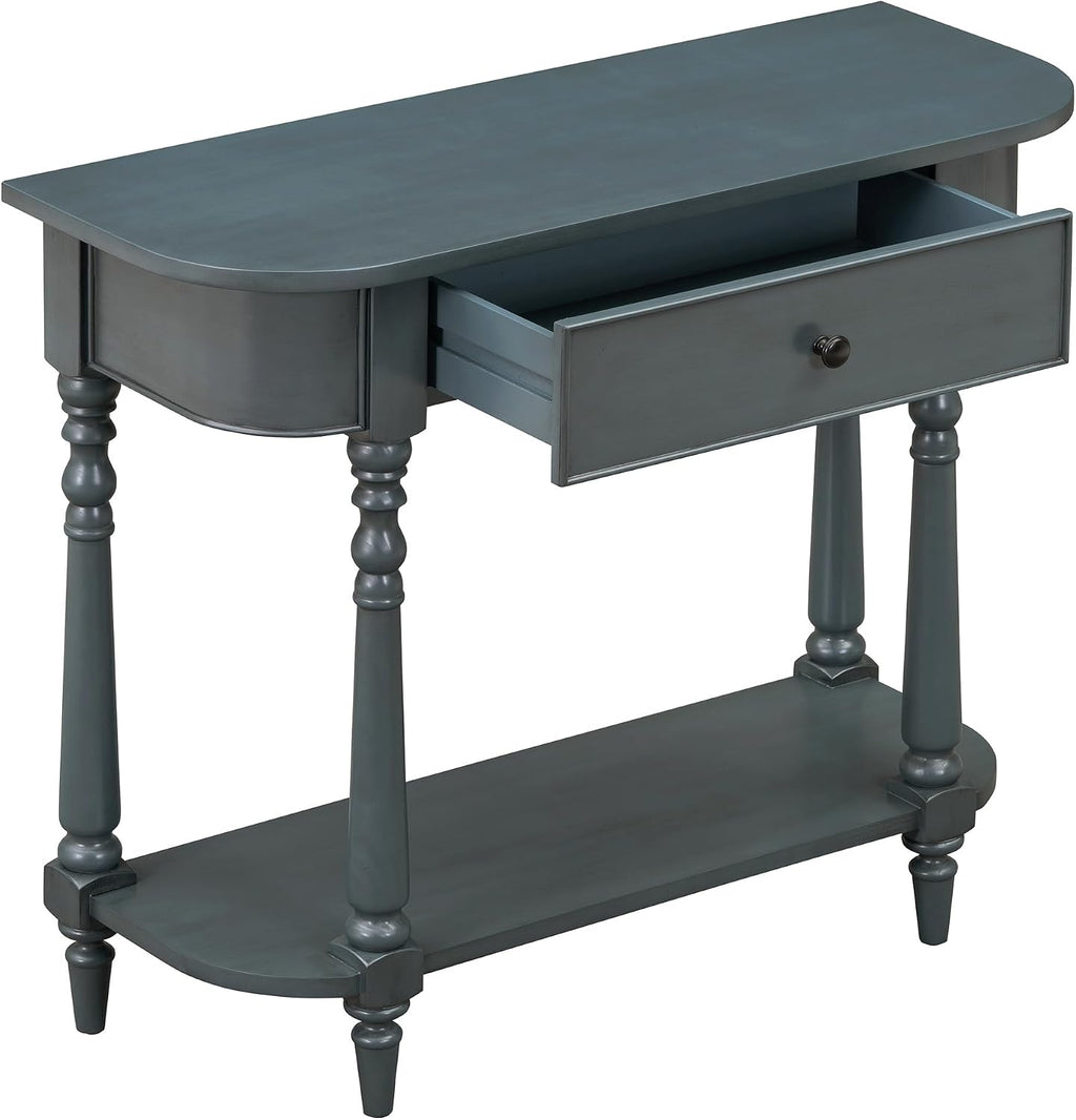LKTART Solid Wood Corner-Curved Console Table,Farmhouse Small Entryway Sofa Table with Drawer & Open Shelf for Living Room,Hallway,Foyer(Navy 36')
