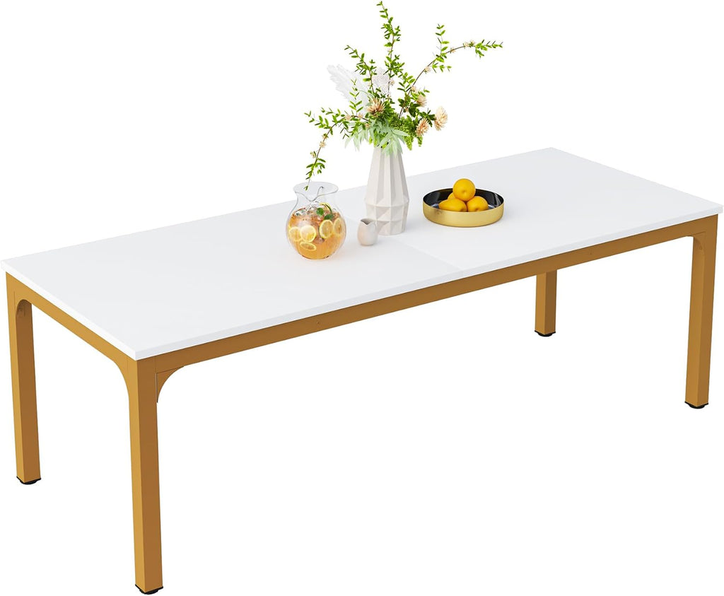 Tribesigns Dining Table for 6-8 Person, 78 inch Long Rectangular Kitchen Dining Table for Living Room and Dining Room, 78.7 x 27.5 x 29.5 Inches(Only Table) (White + Gold)
