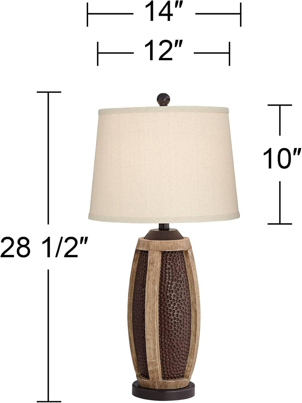 John Timberland Parker Rustic Farmhouse Table Lamps 28.5' Tall Set of 2 with USB Port Hammered Oil Rubbed Bronze Wood Accents Oatmeal Tapered Drum Shade for Cottage Core Living Room Bedroom Bedside