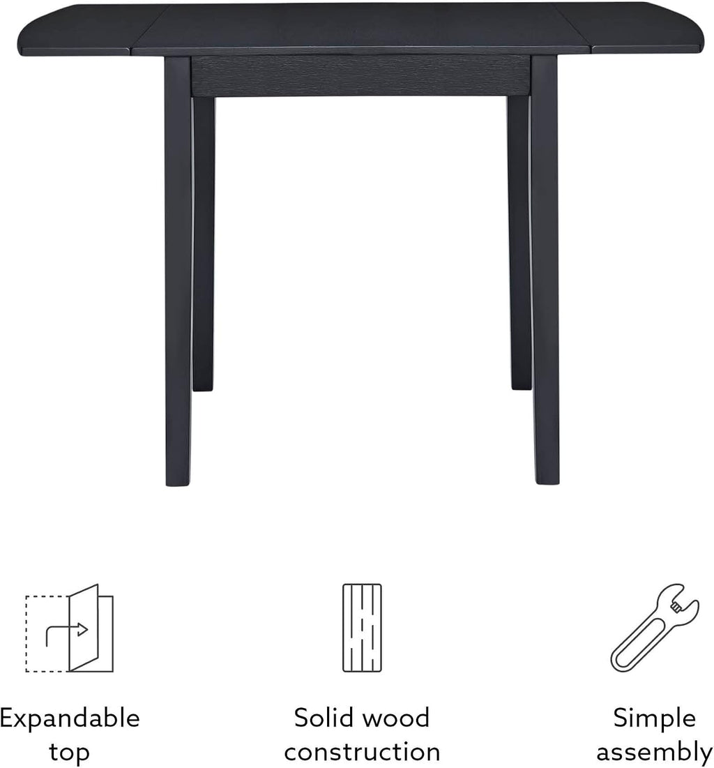 Linon Torino Black Wood 30' Square Drop Leaf Table - 30' X 48' Fully Extended