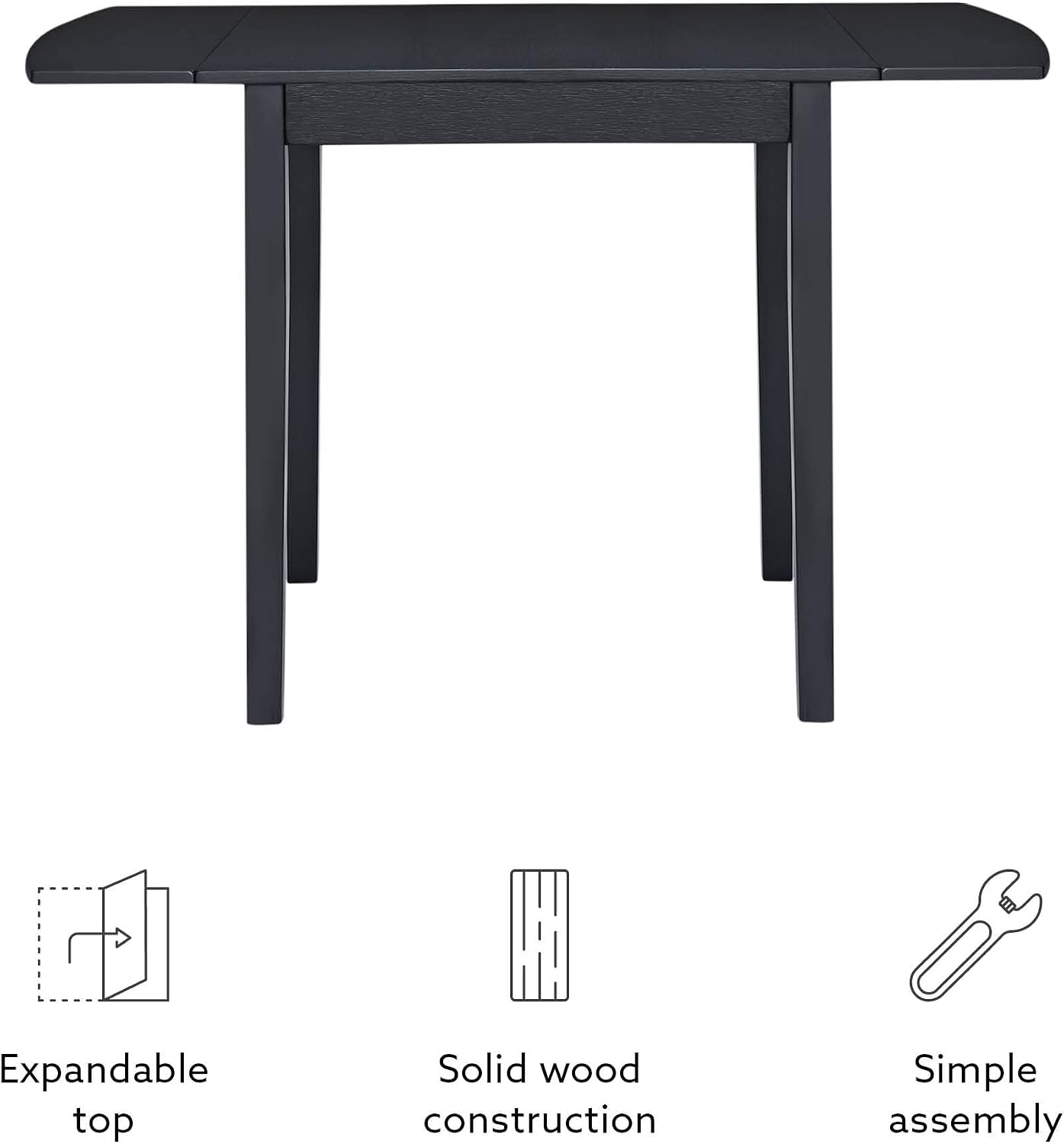 Linon Torino Black Wood 30' Square Drop Leaf Table - 30' X 48' Fully Extended
