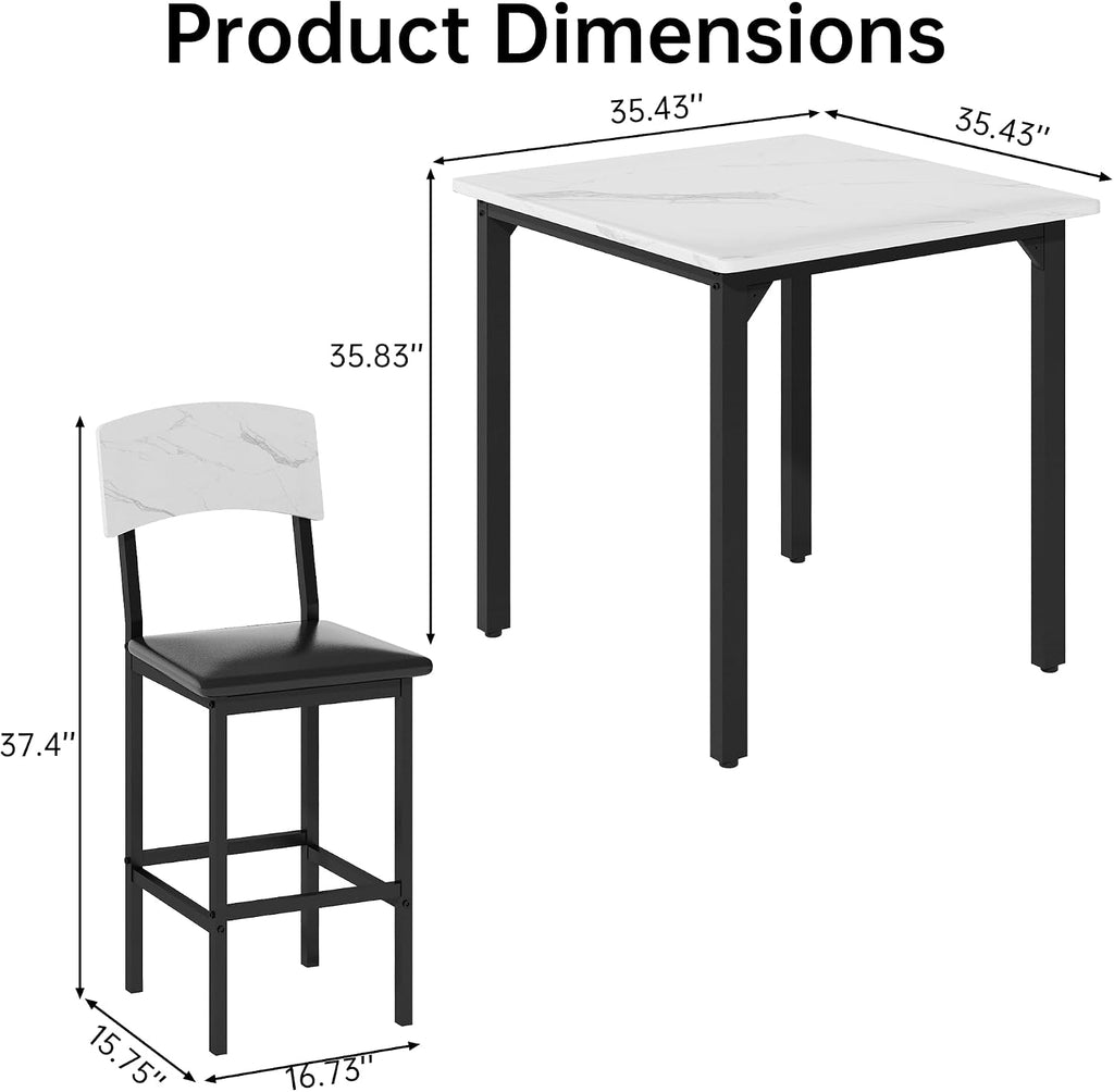 AWQM 5-Piece Dining Table Set, Dining Table Set for 4, Counter Height Table & 4 Bar Stools, Modern Kitchen Dining Set, with Upholstered Chairs, Compact Dining Set for Small Spaces, Marble Texture