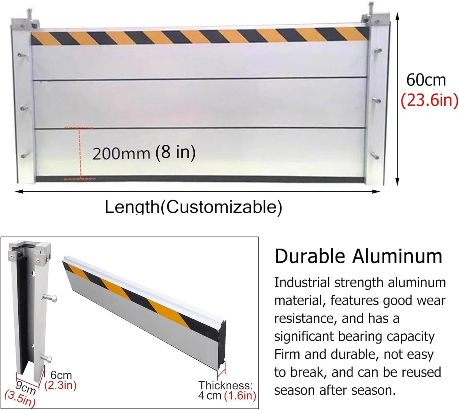 Heavy Duty Gate Flood Control Barrier Protection, Commercial Temporary Water Stopper Dams Customizable Size for Home Exterior/Warehouse/Garage Door/Basement D(Size:L 5.5ft(167.7cm),Color:H 24in(60cm))