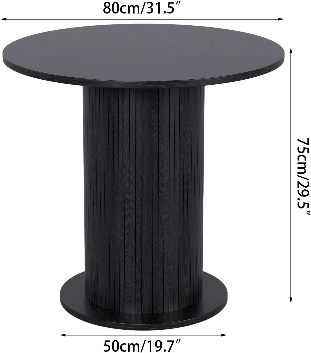 31.5 inch Round Dining Table for 2, Modern Farmhouse Kitchen Table, Small Circle Dining Tables with Wood Strip Base for Kitchen Living Room (Black)