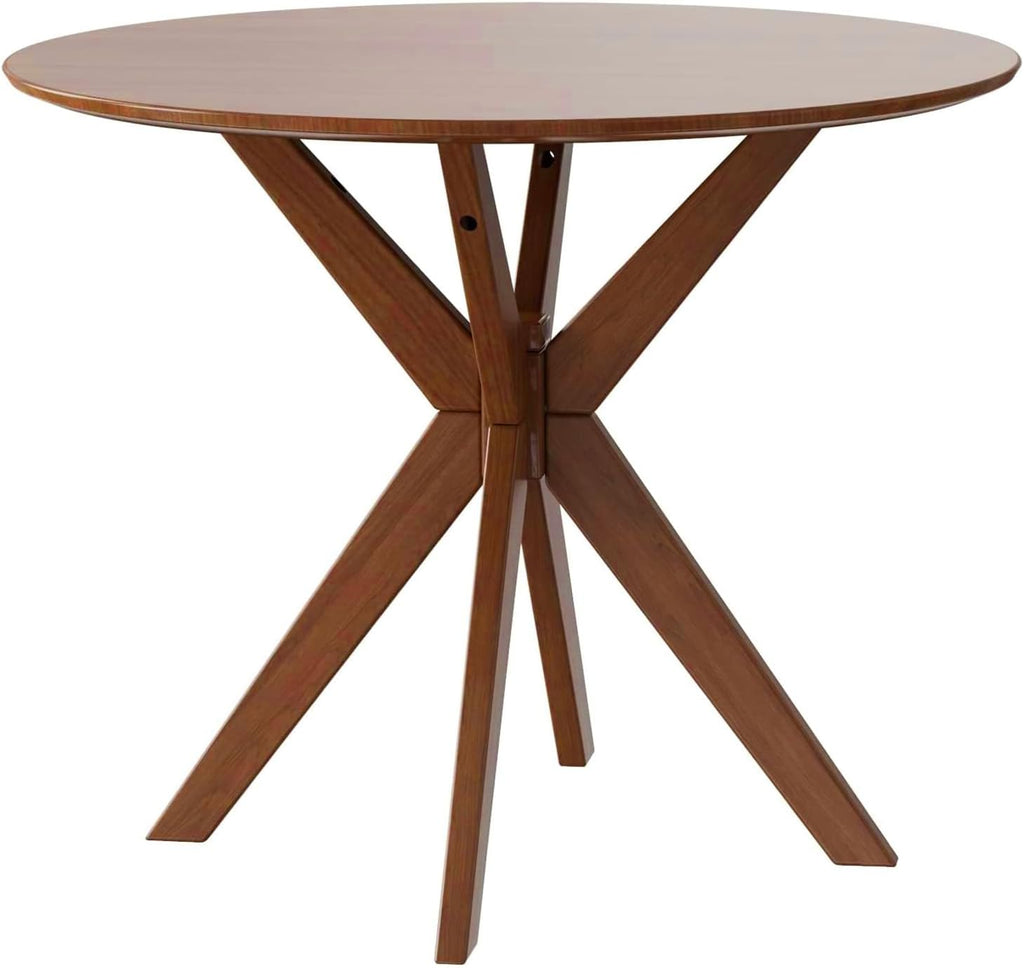 Giantex 36' Round Wood Dining Table, Farmhouse Kitchen Table with Intersecting Pedestal Base & Solid Rubber Wood Legs, Vintage Coffee Tables for Dinette, Small Spaces, Restaurant, Brown
