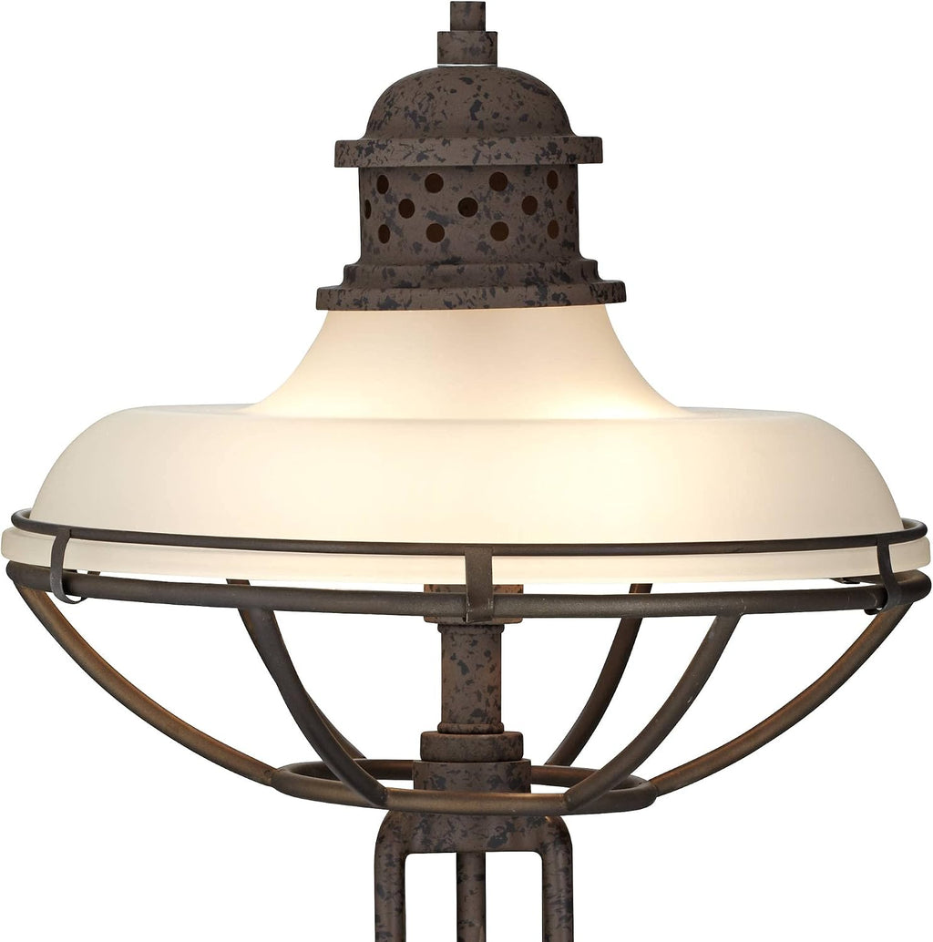Franklin Iron Works Rustic Western Industrial Table Lamp with Dimmer and USB Charging Port 26.5' High Rust Bronze Metal Open Cage Half-Dome Glass Shade Living Room Bedroom House Bedside Nightstand