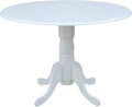 IC International Concepts, 42' Round Dual Drop Leaf Pedestal Dining Table, Solid Real Wood, Sturdy Parawood, White
