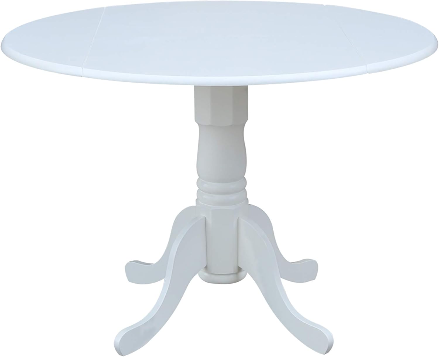 IC International Concepts, 42' Round Dual Drop Leaf Pedestal Dining Table, Solid Real Wood, Sturdy Parawood, White